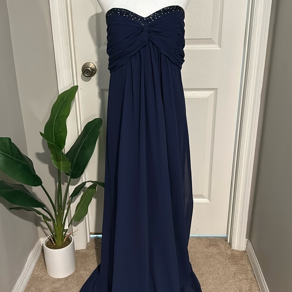 David's Bridal Navy Strapless Dress